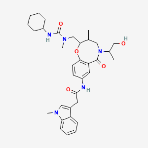 molecular formula C34H45N5O5 B10754896 N-[2-[[cyclohexylcarbamoyl(methyl)amino]methyl]-5-(1-hydroxypropan-2-yl)-3-methyl-6-oxo-3,4-dihydro-2H-1,5-benzoxazocin-8-yl]-2-(1-methylindol-3-yl)acetamide 