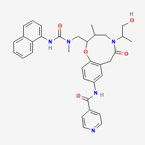 molecular formula C34H37N5O5 B10754907 N-[5-(1-hydroxypropan-2-yl)-3-methyl-2-[[methyl(naphthalen-1-ylcarbamoyl)amino]methyl]-6-oxo-2,3,4,7-tetrahydro-1,5-benzoxazonin-9-yl]pyridine-4-carboxamide 