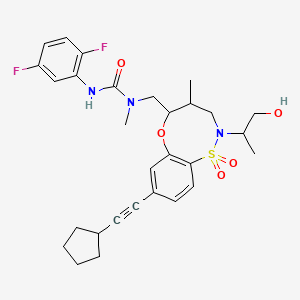 molecular formula C29H35F2N3O5S B10754919 1-[[8-(2-cyclopentylethynyl)-2-(1-hydroxypropan-2-yl)-4-methyl-1,1-dioxo-4,5-dihydro-3H-6,1lambda6,2-benzoxathiazocin-5-yl]methyl]-3-(2,5-difluorophenyl)-1-methylurea 