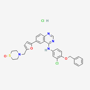 molecular formula C30H28Cl2N4O3S B10755143 N-(3-chloro-4-phenylmethoxyphenyl)-6-[5-[(1-oxo-1,4-thiazinan-4-yl)methyl]furan-2-yl]quinazolin-4-amine;hydrochloride 