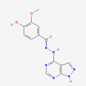 molecular formula C13H12N6O2 B10755201 2-methoxy-4-[(1H-pyrazolo[3,4-d]pyrimidin-4-ylhydrazinylidene)methyl]phenol 