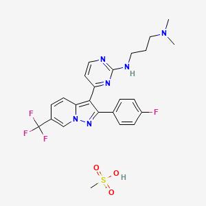 molecular formula C24H26F4N6O3S B10755236 N-[4-[2-(4-fluorophenyl)-6-(trifluoromethyl)pyrazolo[1,5-a]pyridin-3-yl]pyrimidin-2-yl]-N',N'-dimethylpropane-1,3-diamine;methanesulfonic acid 