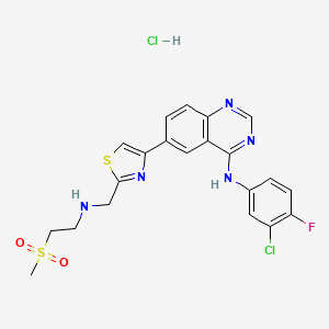 molecular formula C21H20Cl2FN5O2S2 B10755400 N-(3-chloro-4-fluorophenyl)-6-[2-[(2-methylsulfonylethylamino)methyl]-1,3-thiazol-4-yl]quinazolin-4-amine;hydrochloride 