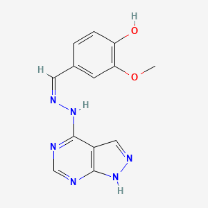 molecular formula C13H12N6O2 B10755430 2-methoxy-4-[(Z)-(1H-pyrazolo[3,4-d]pyrimidin-4-ylhydrazinylidene)methyl]phenol 