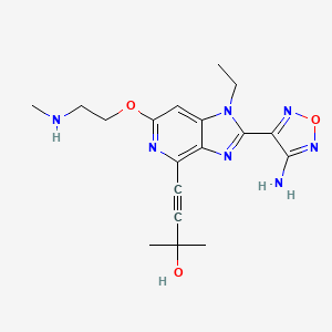 molecular formula C18H23N7O3 B10755512 4-(2-(4-amino-1,2,5-oxadiazol-3-yl)-1-ethyl-6-(2-(methylamino)ethoxy)-1H-imidazo[4,5-c]pyridin-4-yl)-2-methylbut-3-yn-2-ol 
