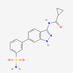 molecular formula C17H16N4O3S B10755613 N-[6-(3-sulfamoylphenyl)-1H-indazol-3-yl]cyclopropanecarboxamide 