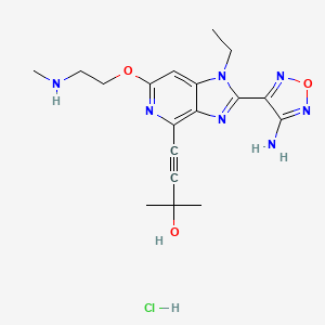 molecular formula C18H24ClN7O3 B10755616 4-[2-(4-Amino-1,2,5-oxadiazol-3-yl)-1-ethyl-6-[2-(methylamino)ethoxy]imidazo[4,5-c]pyridin-4-yl]-2-methylbut-3-yn-2-ol;hydrochloride 
