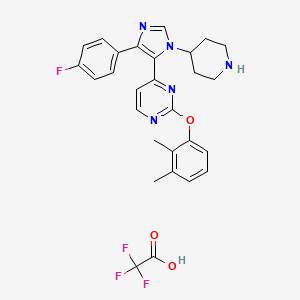 molecular formula C28H27F4N5O3 B10755860 2-(2,3-Dimethylphenoxy)-4-[5-(4-fluorophenyl)-3-piperidin-4-ylimidazol-4-yl]pyrimidine;2,2,2-trifluoroacetic acid 