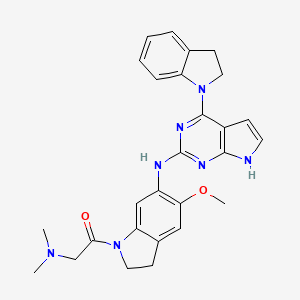 molecular formula C27H29N7O2 B10755896 2-(dimethylamino)-1-(6-(4-(indolin-1-yl)-7H-pyrrolo[2,3-d]pyrimidin-2-ylamino)-5-methoxyindolin-1-yl)ethanone 