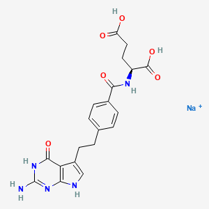 molecular formula C20H21N5NaO6+ B10756301 sodium;(2S)-2-[[4-[2-(2-amino-4-oxo-3,7-dihydropyrrolo[2,3-d]pyrimidin-5-yl)ethyl]benzoyl]amino]pentanedioic acid 