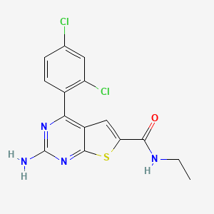 molecular formula C15H12Cl2N4OS B10756492 2-Amino-4-(2,4-Dichlorophenyl)-N-Ethylthieno[2,3-D]pyrimidine-6-Carboxamide 