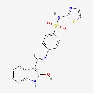 molecular formula C18H14N4O3S2 B10756787 4-{[(2-Oxo-1,2-dihydro-3H-indol-3-ylidene)methyl]amino}-N-(1,3-thiazol-2-YL)benzenesulfonamide 