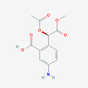 molecular formula C12H13NO6 B10757049 Methyl(2-acetoxy-2-(2-carboxy-4-amino-phenyl))acetate 