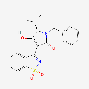 molecular formula C21H20N2O4S B10757675 (5S)-1-benzyl-3-(1,1-dioxido-1,2-benzisothiazol-3-yl)-4-hydroxy-5-(1-methylethyl)-1,5-dihydro-2H-pyrrol-2-one 