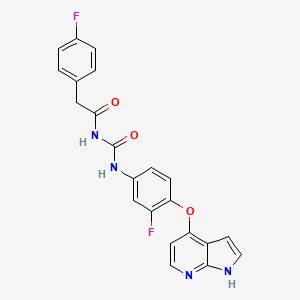 molecular formula C22H16F2N4O3 B10758518 2-(4-fluorophenyl)-N-{[3-fluoro-4-(1H-pyrrolo[2,3-b]pyridin-4-yloxy)phenyl]carbamoyl}acetamide 