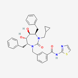 molecular formula C34H36N4O4S B10758914 3-[[(4R,5S,6S,7R)-4,7-dibenzyl-3-(cyclopropylmethyl)-5,6-dihydroxy-2-oxo-1,3-diazepan-1-yl]methyl]-N-(1,3-thiazol-2-yl)benzamide 