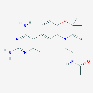 molecular formula C20H26N6O3 B10759137 N-{2-[6-(2,4-Diamino-6-ethylpyrimidin-5-YL)-2,2-dimethyl-3-oxo-2,3-dihydro-4H-1,4-benzoxazin-4-YL]ethyl}acetamide 