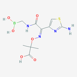 molecular formula C10H15BN4O6S B10759536 Pinacol[[2-amino-alpha-(1-carboxy-1-methylethoxyimino)-4-thiazoleacetyl]amino]methaneboronate 