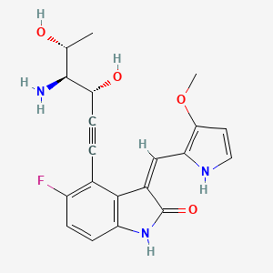 molecular formula C20H20FN3O4 B10760090 4-((3R,4S,5R)-4-Amino-3,5-dihydroxy-hex-1-ynyl)-5-fluoro-3-[1-(3-methoxy-1H-pyrrol-2-YL)-meth-(Z)-ylidene]-1,3-dihydro-indol-2-one 