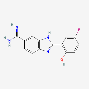 molecular formula C14H11FN4O B10760325 2-{5-[Amino(iminio)methyl]-1H-benzimidazol-2-YL}-4-fluorobenzenolate 