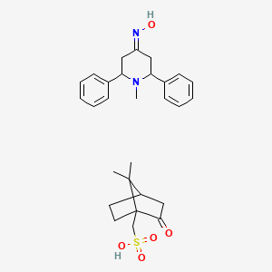 molecular formula C28H36N2O5S B10761955 (7,7-dimethyl-2-oxo-1-bicyclo[2.2.1]heptanyl)methanesulfonic acid;N-(1-methyl-2,6-diphenylpiperidin-4-ylidene)hydroxylamine 