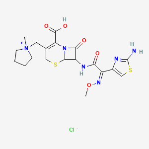 molecular formula C19H25ClN6O5S2 B10762291 7-[[(2Z)-2-(2-amino-1,3-thiazol-4-yl)-2-methoxyiminoacetyl]amino]-3-[(1-methylpyrrolidin-1-ium-1-yl)methyl]-8-oxo-5-thia-1-azabicyclo[4.2.0]oct-2-ene-2-carboxylic acid;chloride 