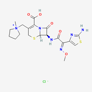 molecular formula C19H25ClN6O5S2 B10762343 (6R,7R)-7-[[(2E)-2-(2-amino-1,3-thiazol-4-yl)-2-methoxyiminoacetyl]amino]-3-[(1-methylpyrrolidin-1-ium-1-yl)methyl]-8-oxo-5-thia-1-azabicyclo[4.2.0]oct-2-ene-2-carboxylic acid;chloride 
