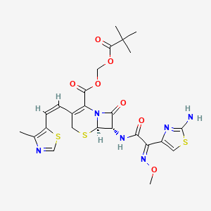 molecular formula C25H28N6O7S3 B10762349 2,2-dimethylpropanoyloxymethyl (6R,7S)-7-[[(2E)-2-(2-amino-1,3-thiazol-4-yl)-2-methoxyiminoacetyl]amino]-3-[(Z)-2-(4-methyl-1,3-thiazol-5-yl)ethenyl]-8-oxo-5-thia-1-azabicyclo[4.2.0]oct-2-ene-2-carboxylate 