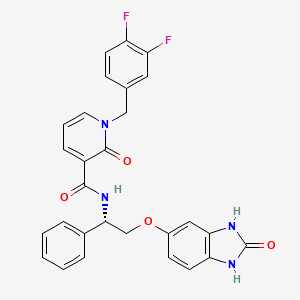 molecular formula C28H22F2N4O4 B10762415 1-[(3,4-difluorophenyl)methyl]-2-oxo-N-[(1S)-2-[(2-oxo-1,3-dihydrobenzimidazol-5-yl)oxy]-1-phenylethyl]pyridine-3-carboxamide 