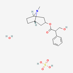 molecular formula C17H27NO8S B10762527 [(1S,5R)-8-methyl-8-azabicyclo[3.2.1]octan-3-yl] 3-hydroxy-2-phenylpropanoate;sulfuric acid;hydrate 