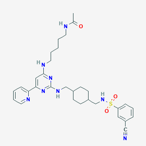 molecular formula C31H40N8O3S B10762606 N-(5-((2-((((1r,4r)-4-((3-Cyanophenylsulfonamido)methyl)cyclohexyl)methyl)amino)-6-(pyridin-2-yl)pyrimidin-4-yl)amino)pentyl)acetamide 
