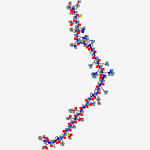 molecular formula C207H310N56O59SZn B10762626 (4S)-4-[[(2S)-2-[[(2S)-2-[[(2S)-2-[[(2S)-2-[[(2S)-2-[[(2S)-2-[[2-[[(2S)-4-amino-2-[[(2S)-1-[(2S)-2-[[(2S)-2-[[(2S)-6-amino-2-[[(2S)-2-[[(2S)-1-[(2S)-2-[[(2S)-2-[[(2S)-6-amino-2-[[(2S)-6-amino-2-[[2-[[(2S)-2-[[(2S)-1-[(2S)-6-amino-2-[[2-[[(2S)-2-[[(2S)-2-[[(2S)-2-[[(2S)-2-[[(2S)-2-[[(2S)-2-[[(2S)-2-[[(2S)-2-[[(2S)-2-amino-3-hydroxypropanoyl]amino]-3-(4-hydroxyphenyl)propanoyl]amino]-3-hydroxypropanoyl]amino]-4-methylsulfanylbutanoyl]amino]-4-carboxybutanoyl]amino]-3-(1H-imidazol-5-yl)propanoyl]amino]-3-phenylpropanoyl]amino]-5-carbamimidamidopentanoyl]amino]-3-(1H-indol-3-yl)propanoyl]amino]acetyl]amino]hexanoyl]pyrrolidine-2-carbonyl]amino]-3-methylbutanoyl]amino]acetyl]amino]hexanoyl]amino]hexanoyl]amino]-5-carbamimidamidopentanoyl]amino]-5-carbamimidamidopentanoyl]pyrrolidine-2-carbonyl]amino]-3-methylbutanoyl]amino]hexanoyl]amino]-3-methylbutanoyl]amino]-3-(4-hydroxyphenyl)propanoyl]pyrrolidine-2-carbonyl]amino]-4-oxobutanoyl]amino]acetyl]amino]propanoyl]amino]-4-carboxybutanoyl]amino]-3-carboxypropanoyl]amino]-4-carboxybutanoyl]amino]-3-hydroxypropanoyl]amino]propanoyl]amino]-5-[[(2S)-1-[[(2S)-1-[(2S)-2-[[(2S)-1-[[(2S)-4-carboxy-1-[[(1S)-1-carboxy-2-phenylethyl]amino]-1-oxobutan-2-yl]amino]-4-methyl-1-oxopentan-2-yl]carbamoyl]pyrrolidin-1-yl]-1-oxo-3-phenylpropan-2-yl]amino]-1-oxopropan-2-yl]amino]-5-oxopentanoic acid;zinc;hydrate 