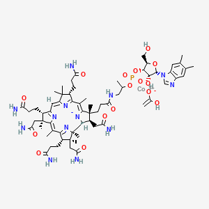 molecular formula C64H91CoN13O16P B10762819 cobalt(3+);[(2R,3S,4R,5S)-5-(5,6-dimethylbenzimidazol-1-yl)-4-hydroxy-2-(hydroxymethyl)oxolan-3-yl] 1-[3-[(1R,2R,3R,4Z,7S,9Z,12S,13S,14Z,17S,18S,19R)-2,13,18-tris(2-amino-2-oxoethyl)-7,12,17-tris(3-amino-3-oxopropyl)-3,5,8,8,13,15,18,19-octamethyl-2,7,12,17-tetrahydro-1H-corrin-21-id-3-yl]propanoylamino]propan-2-yl phosphate;1-hydroxyethenolate 