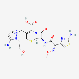 molecular formula C19H23N8O6S2+ B10762994 (6R,7R)-3-[[3-amino-2-(2-hydroxyethyl)pyrazol-1-ium-1-yl]methyl]-7-[[(2Z)-2-(2-amino-1,3-thiazol-4-yl)-2-methoxyiminoacetyl]amino]-8-oxo-5-thia-1-azabicyclo[4.2.0]oct-2-ene-2-carboxylic acid 