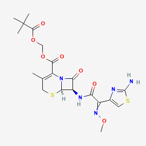 molecular formula C20H25N5O7S2 B10763025 7-(2 (2-Aminothiazol-4-yl)-2-(methoxyimino)acetamido)-3-desacetoxyceph-3-em-4-carboxylic acid pivaloyloxymethyl ester 