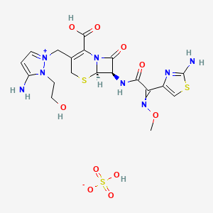 molecular formula C19H24N8O10S3 B10763046 5-amino-2-(((6R,7R)-7-((Z)-2-(2-aminothiazol-4-yl)-2-(methoxyimino)acetamido)-2-carboxy-8-oxo-5-thia-1-azabicyclo[4.2.0]oct-2-en-3-yl)methyl)-1-(2-hydroxyethyl)-1H-pyrazol-2-ium hydrogensulfate 