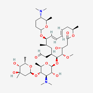molecular formula C43H74N2O14 B10763130 2-[(4R,5S,6S,7R,9R,10R,11E,13E,16R)-6-[(2S,3R,4R,5S,6R)-5-[(2S,4R,5R,6S)-4,5-Dihydroxy-4,6-dimethyloxan-2-yl]oxy-4-(dimethylamino)-3-hydroxy-6-methyloxan-2-yl]oxy-10-[(5S,6R)-5-(dimethylamino)-6-methyloxan-2-yl]oxy-4-hydroxy-5-methoxy-9,16-dimethyl-2-oxo-1-oxacyclohexadeca-11,13-dien-7-yl]acetaldehyde 
