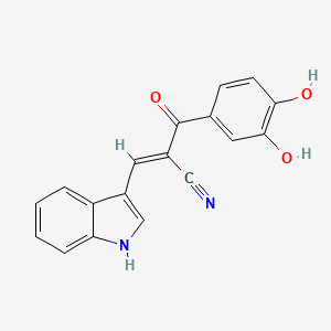 molecular formula C18H12N2O3 B10763249 (E)-2-(3,4-dihydroxybenzoyl)-3-(1H-indol-3-yl)prop-2-enenitrile CAS No. 160953-95-7