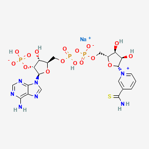 molecular formula C21H27N7NaO16P3S B10763258 sodium;[(2R,3R,4R,5R)-2-(6-aminopurin-9-yl)-5-[[[[(2R,3S,4R,5R)-5-(3-carbamothioylpyridin-1-ium-1-yl)-3,4-dihydroxyoxolan-2-yl]methoxy-oxidophosphoryl]oxy-hydroxyphosphoryl]oxymethyl]-4-hydroxyoxolan-3-yl] hydrogen phosphate 