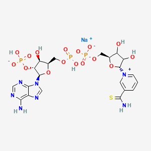 molecular formula C21H27N7NaO16P3S B10763271 sodium;[(2R,3R,4S,5R)-2-(6-aminopurin-9-yl)-5-[[[[(2S,5R)-5-(3-carbamothioylpyridin-1-ium-1-yl)-3,4-dihydroxyoxolan-2-yl]methoxy-oxidophosphoryl]oxy-hydroxyphosphoryl]oxymethyl]-4-hydroxyoxolan-3-yl] hydrogen phosphate 