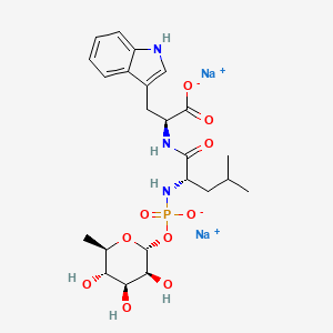 molecular formula C23H32N3Na2O10P B10763360 disodium;(2S)-3-(1H-indol-3-yl)-2-[[(2S)-4-methyl-2-[[oxido-[(2R,3S,4S,5S,6R)-3,4,5-trihydroxy-6-methyloxan-2-yl]oxyphosphoryl]amino]pentanoyl]amino]propanoate 