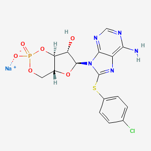 molecular formula C16H14ClN5NaO6PS B10763503 sodium;(4aR,6S,7S,7aS)-6-[6-amino-8-(4-chlorophenyl)sulfanylpurin-9-yl]-2-oxido-2-oxo-4a,6,7,7a-tetrahydro-4H-furo[3,2-d][1,3,2]dioxaphosphinin-7-ol 