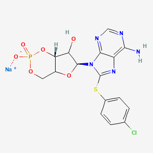 molecular formula C16H14ClN5NaO6PS B10763530 sodium;(6S,7aR)-6-[6-amino-8-(4-chlorophenyl)sulfanylpurin-9-yl]-2-oxido-2-oxo-4a,6,7,7a-tetrahydro-4H-furo[3,2-d][1,3,2]dioxaphosphinin-7-ol 