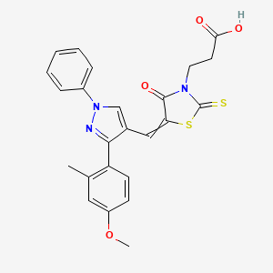 molecular formula C24H21N3O4S2 B10763964 3-[5-[[3-(4-Methoxy-2-methylphenyl)-1-phenyl-4-pyrazolyl]methylidene]-4-oxo-2-sulfanylidene-3-thiazolidinyl]propanoic acid 