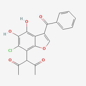 molecular formula C20H15ClO6 B10764056 3-(3-Benzoyl-6-chloro-4,5-dihydroxy-1-benzofuran-7-yl)pentane-2,4-dione 