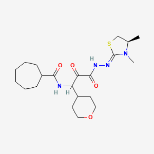 molecular formula C21H34N4O4S B10764257 N-[3-[(2Z)-2-[(4R)-3,4-dimethyl-1,3-thiazolidin-2-ylidene]hydrazinyl]-1-(oxan-4-yl)-2,3-dioxopropyl]cycloheptanecarboxamide 