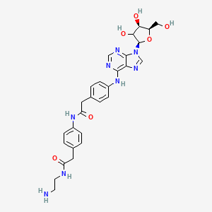 molecular formula C28H32N8O6 B10764380 N-(2-aminoethyl)-2-[4-[[2-[4-[[9-[(2R,4R,5R)-3,4-dihydroxy-5-(hydroxymethyl)oxolan-2-yl]purin-6-yl]amino]phenyl]acetyl]amino]phenyl]acetamide 
