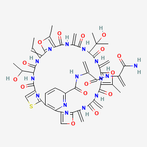 molecular formula C51H51N15O15S B10764959 N-[3-[(3-amino-3-oxoprop-1-en-2-yl)amino]-3-oxoprop-1-en-2-yl]-17-ethylidene-14-(1-hydroxyethyl)-27-(2-hydroxypropan-2-yl)-20,33-dimethyl-24,30,37,40-tetramethylidene-12,15,22,25,28,35,38-heptaoxo-19,32,42-trioxa-9-thia-3,13,16,23,26,29,36,39,44,45,46,47-dodecazahexacyclo[39.2.1.18,11.118,21.131,34.02,7]heptatetraconta-1(43),2(7),3,5,8(47),10,18(46),20,31(45),33,41(44)-undecaene-4-carboxamide 