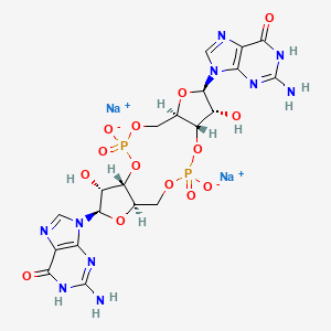 molecular formula C20H22N10Na2O14P2 B10765283 disodium;2-amino-9-[(1S,6R,8R,9R,10S,15R,17R,18R)-17-(2-amino-6-oxo-1H-purin-9-yl)-9,18-dihydroxy-3,12-dioxido-3,12-dioxo-2,4,7,11,13,16-hexaoxa-3lambda5,12lambda5-diphosphatricyclo[13.3.0.06,10]octadecan-8-yl]-1H-purin-6-one 