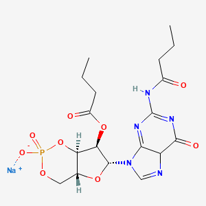 molecular formula C18H23N5NaO9P B10765417 sodium;[(4aR,6R,7R,7aR)-6-[2-(butanoylamino)-6-oxo-5H-purin-9-yl]-2-oxido-2-oxo-4a,6,7,7a-tetrahydro-4H-furo[3,2-d][1,3,2]dioxaphosphinin-7-yl] butanoate 